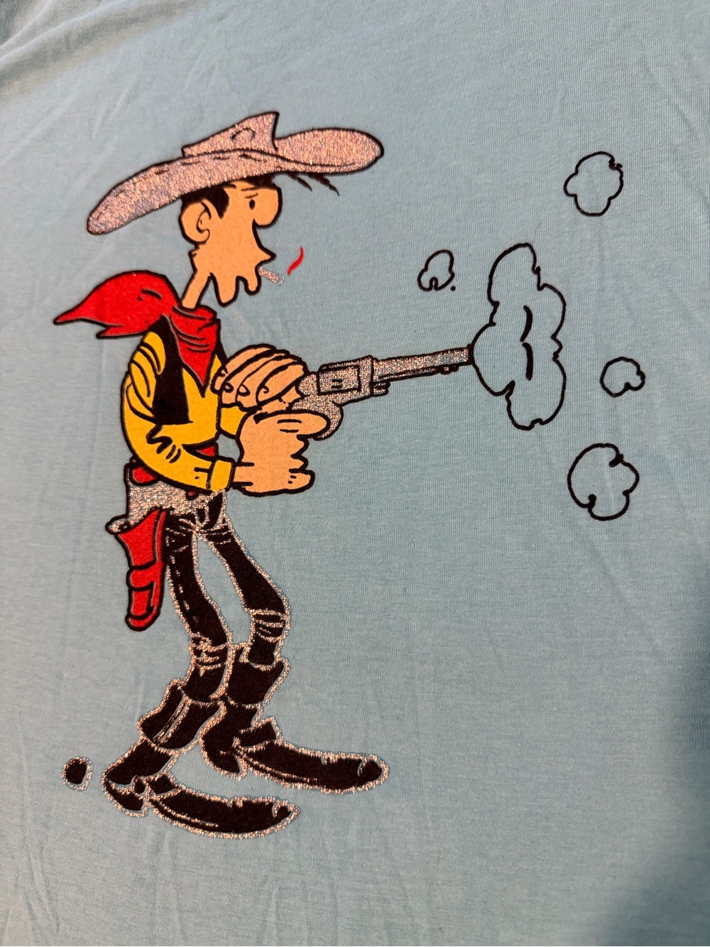 Lucky Luke Rebels European Bright Blue Short-Sleeve Tee with Cowboy Graphic